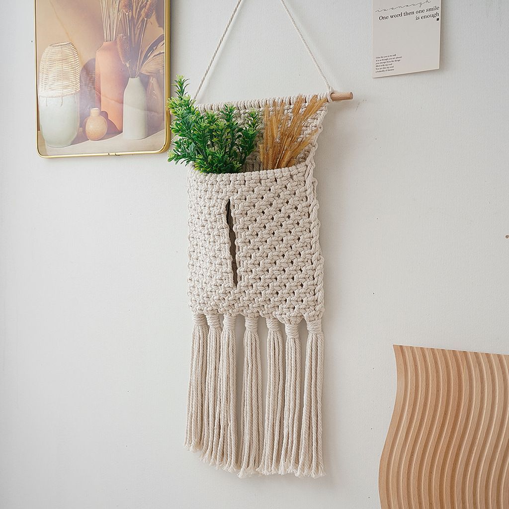 Handwoven Tapestry Wall Tissue Paper Cover and Dry Flower Holder Basket