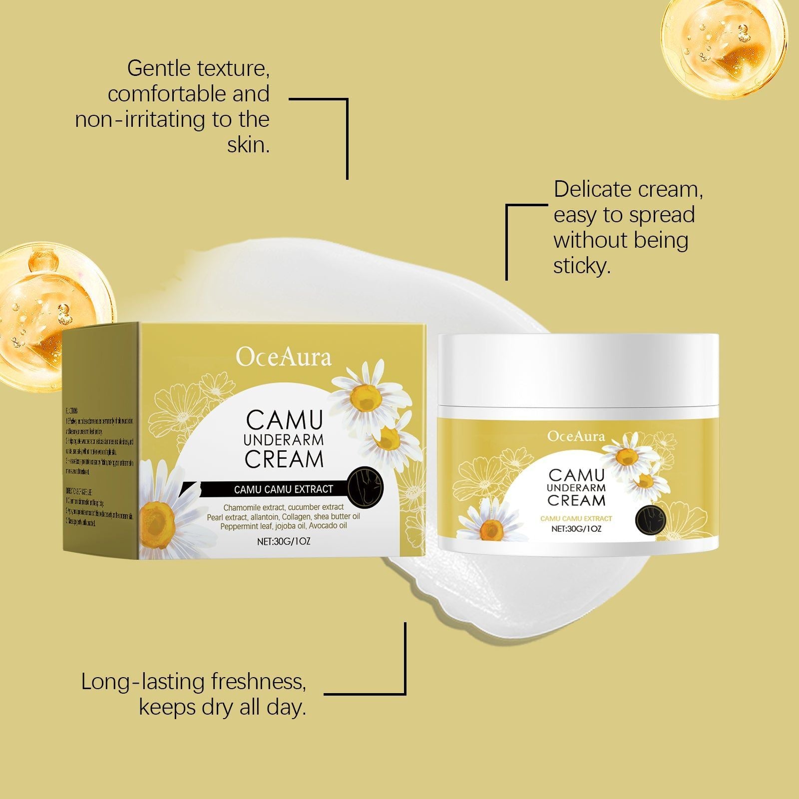 Body Care Cream, Gently Neutralizes Odor, Long-Lasting Freshness, Daily Body Cleansing ,30g