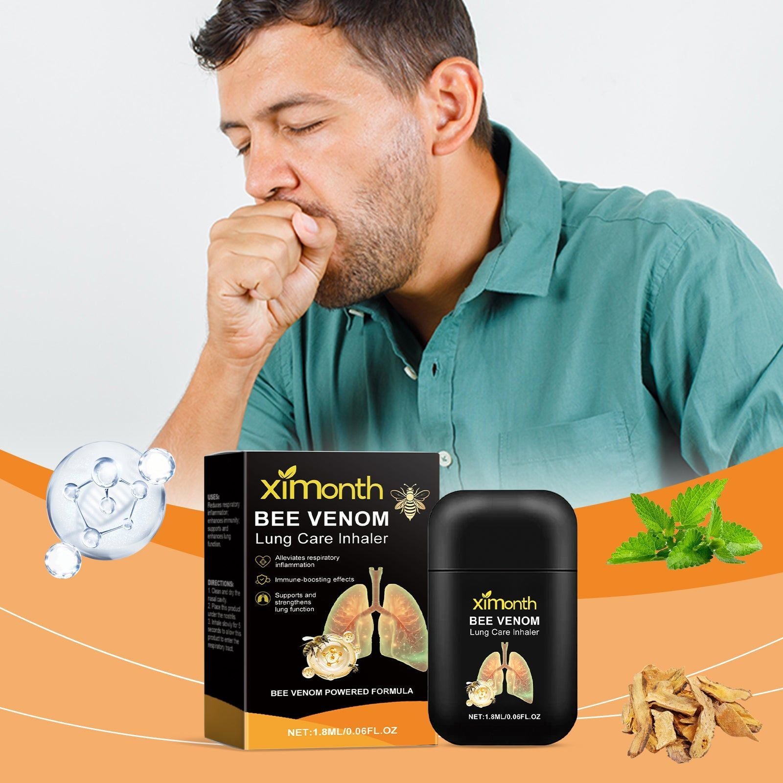 Bee Venom Lung Care Inhaler, Natural Respiratory Relief, Boost Immunity ,1.8ml