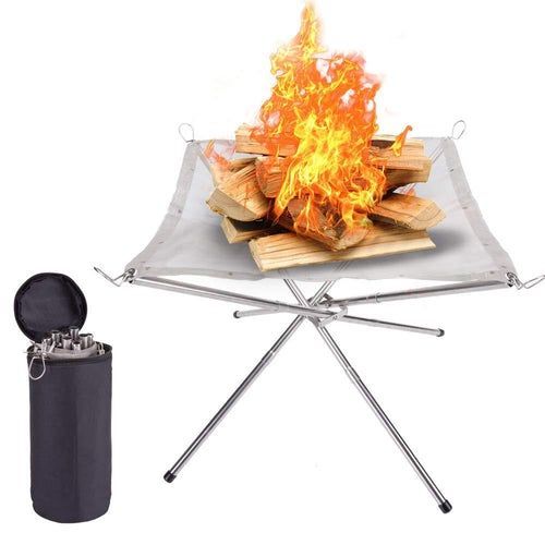 Portable Fire Pit Stainless Steel Mesh Fireplace Foldable Heater Firepit For Camping Backyard