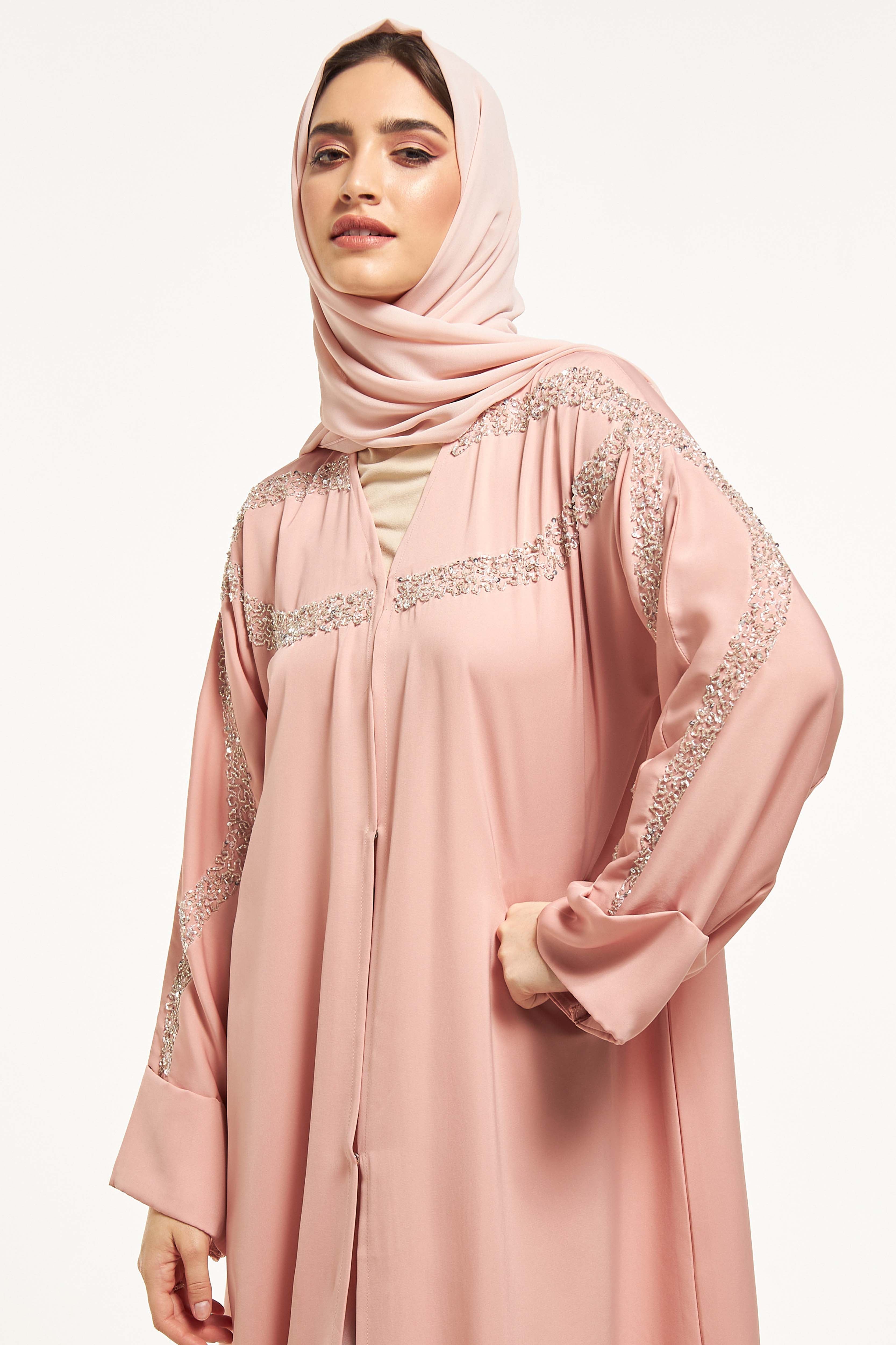 MOiSTREET Embellished Abaya with Sheila