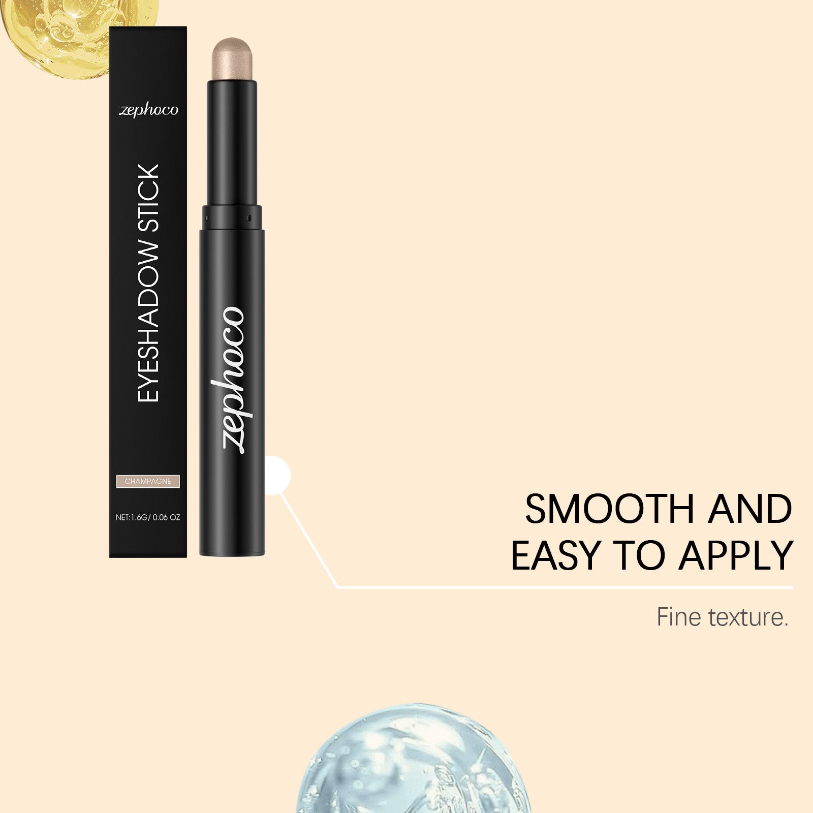 Champagne Eyeshadow Stick, Long-lasting Eye Makeup, Easy to Apply, Shiny and Smooth ,1.6g