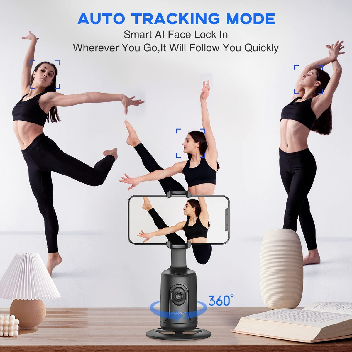Auto Face Tracking Tripod 360 Degrees Rotation Phone Holder With Remote Control