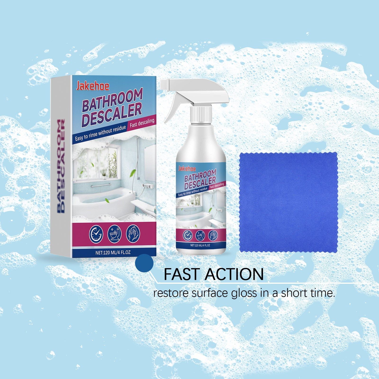 Bathroom Descaler, Powerful Cleaning Media for Glass, Tiles, Faucets ,1 set