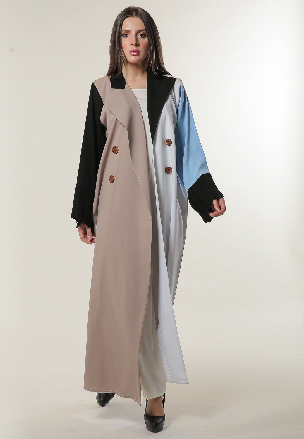 MOiSTREET Colorblock Trenchcoat Style Abaya