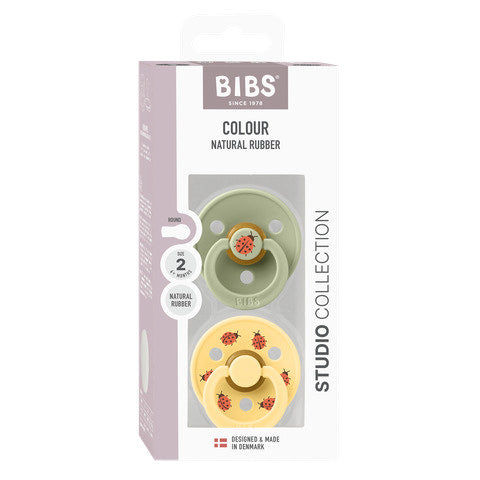 BIBS Pacifier Studio Colour 2 PACK Ladybug Latex Size 2- Sage Mix