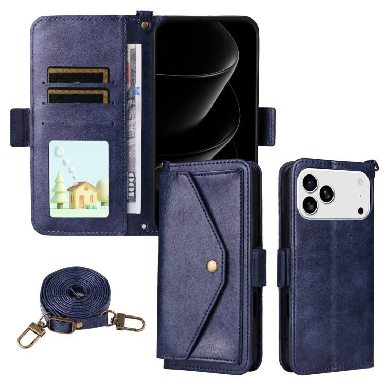 For iPhone 18 Pro Max / iPhone 17 Pro Max Multi-card Slots Crossbody Cowhide Leather Phone Case