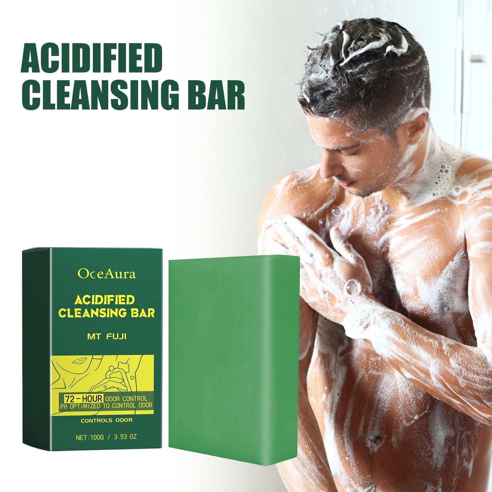 Acidified Cleansing Bar, Remove Odor, Long-Lasting Freshness, Deodorize Body ,100g