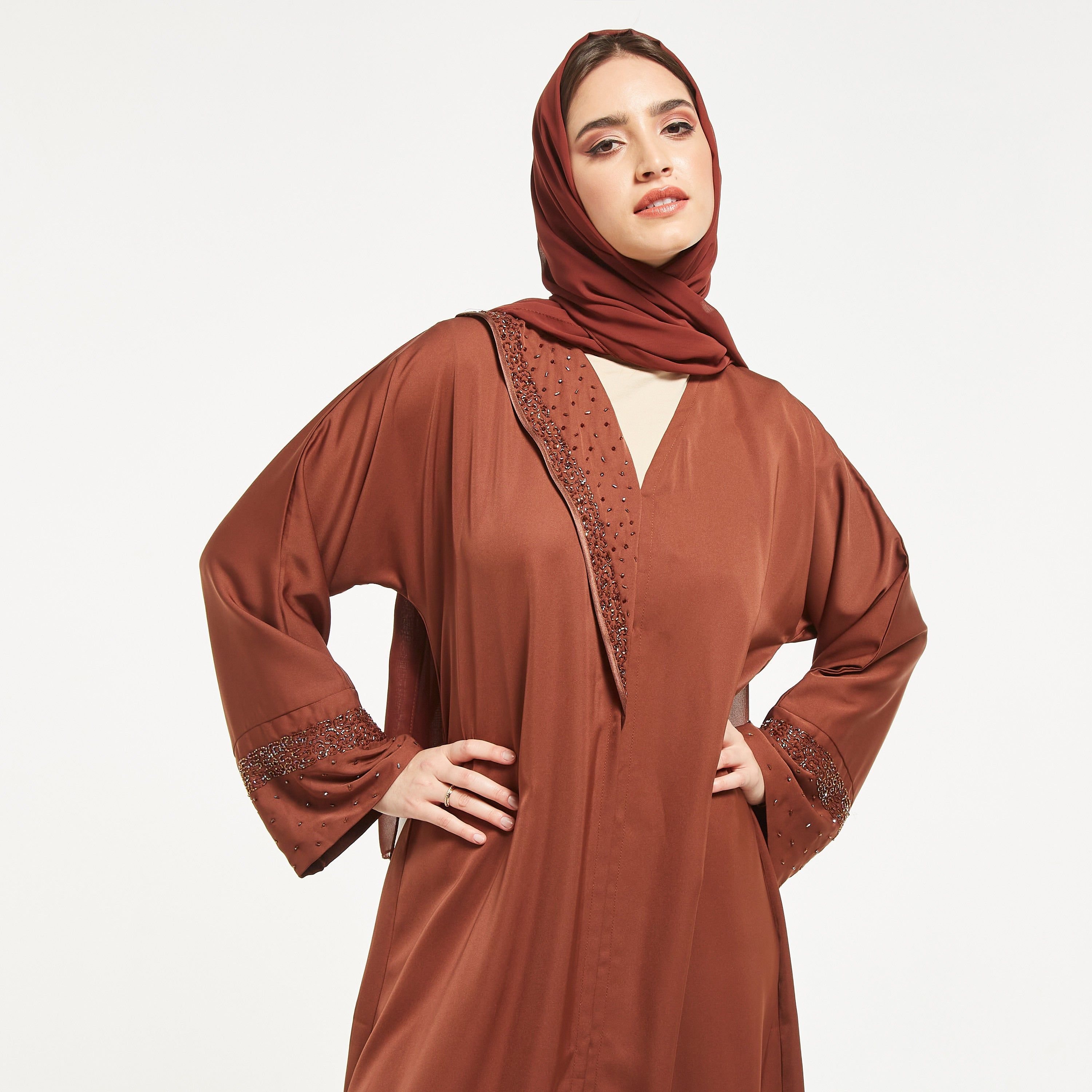 MOiSTREET Embellished Abaya with Sheila
