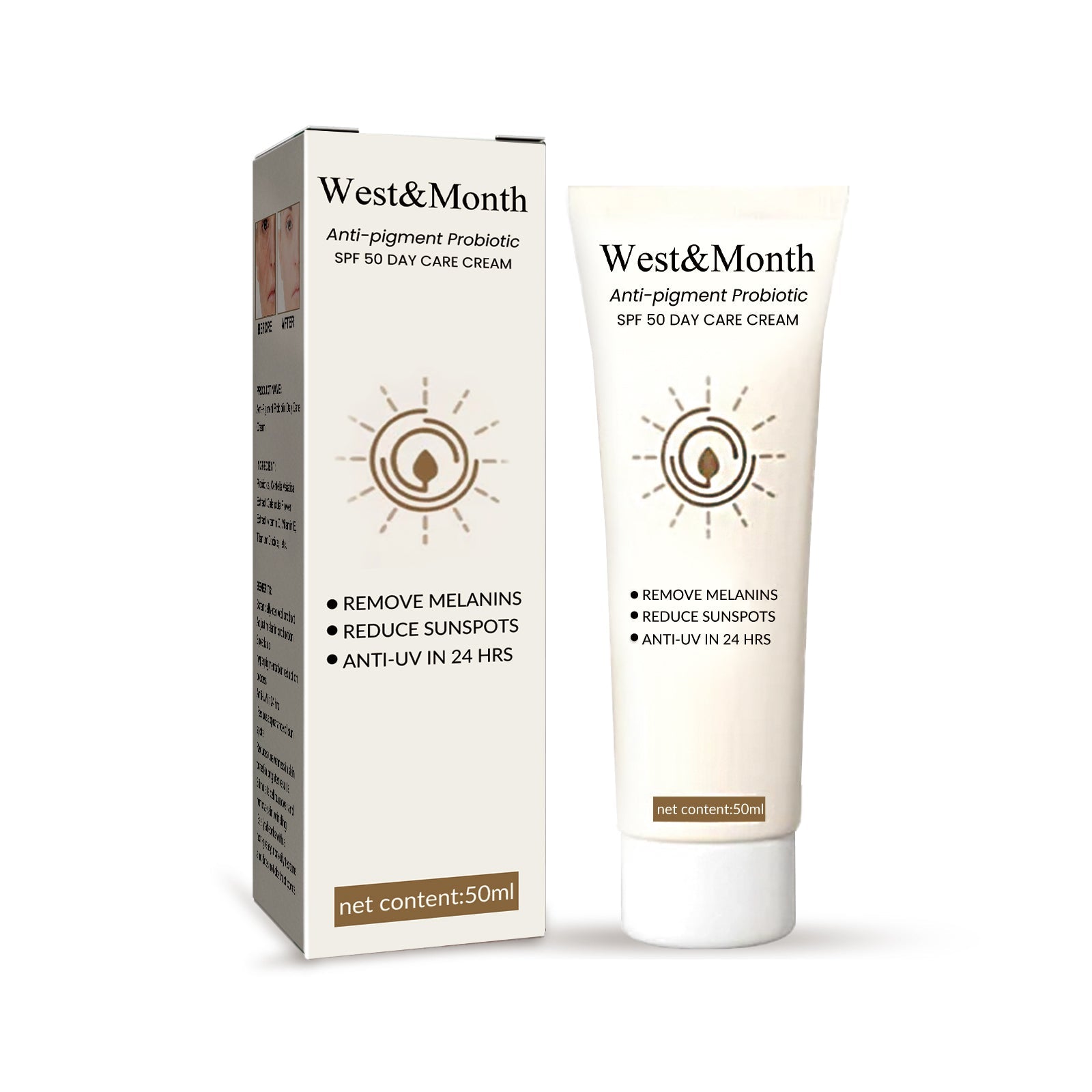 Anti-poignant Probiotic SPF 50 Day Cream, Brightening, Waterproof, Skin-Repair, UV Protection ,50ml