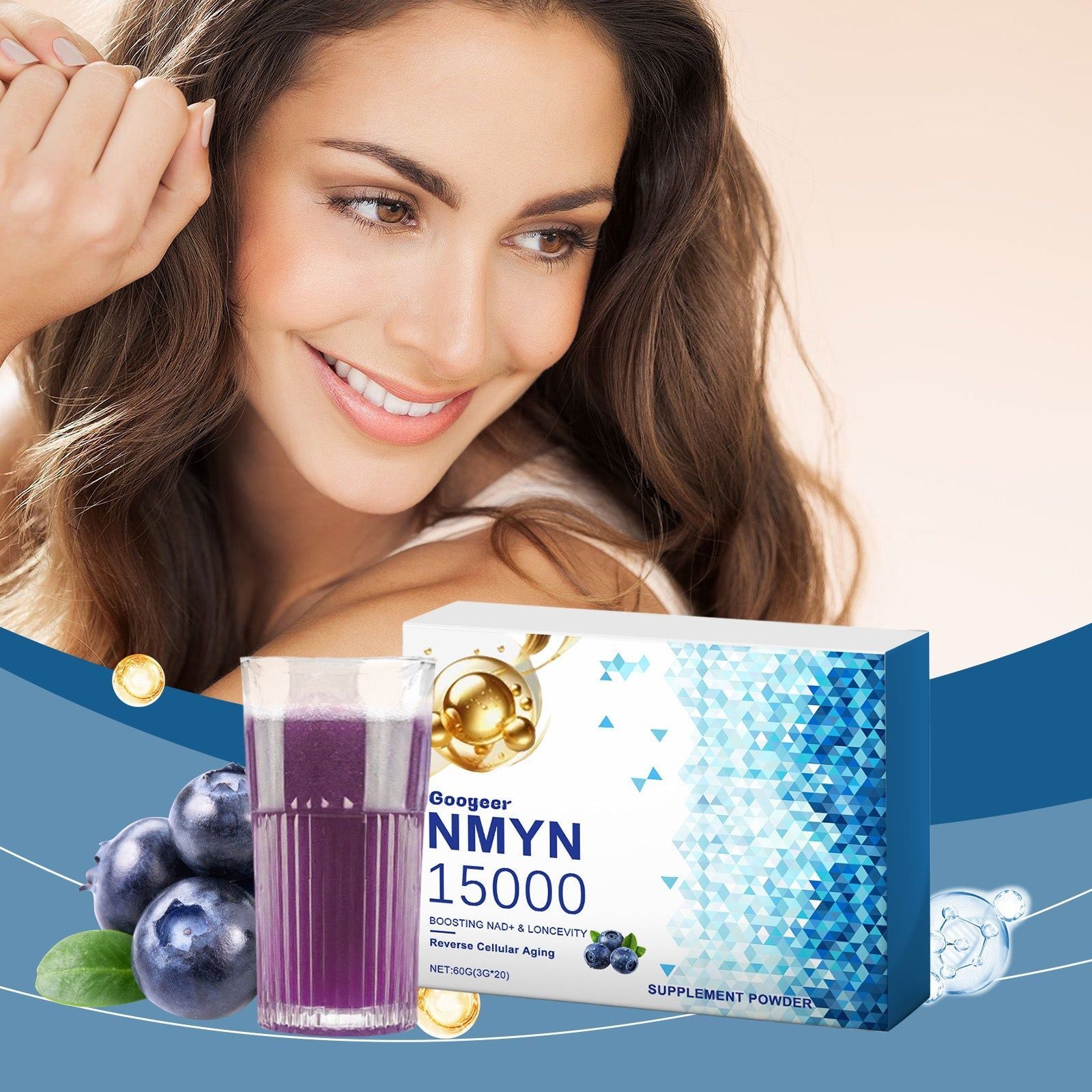 Body Care Supplement Powder, Energy Boost, Collagen, Blueberry Flavor, Vitality Support ,60g