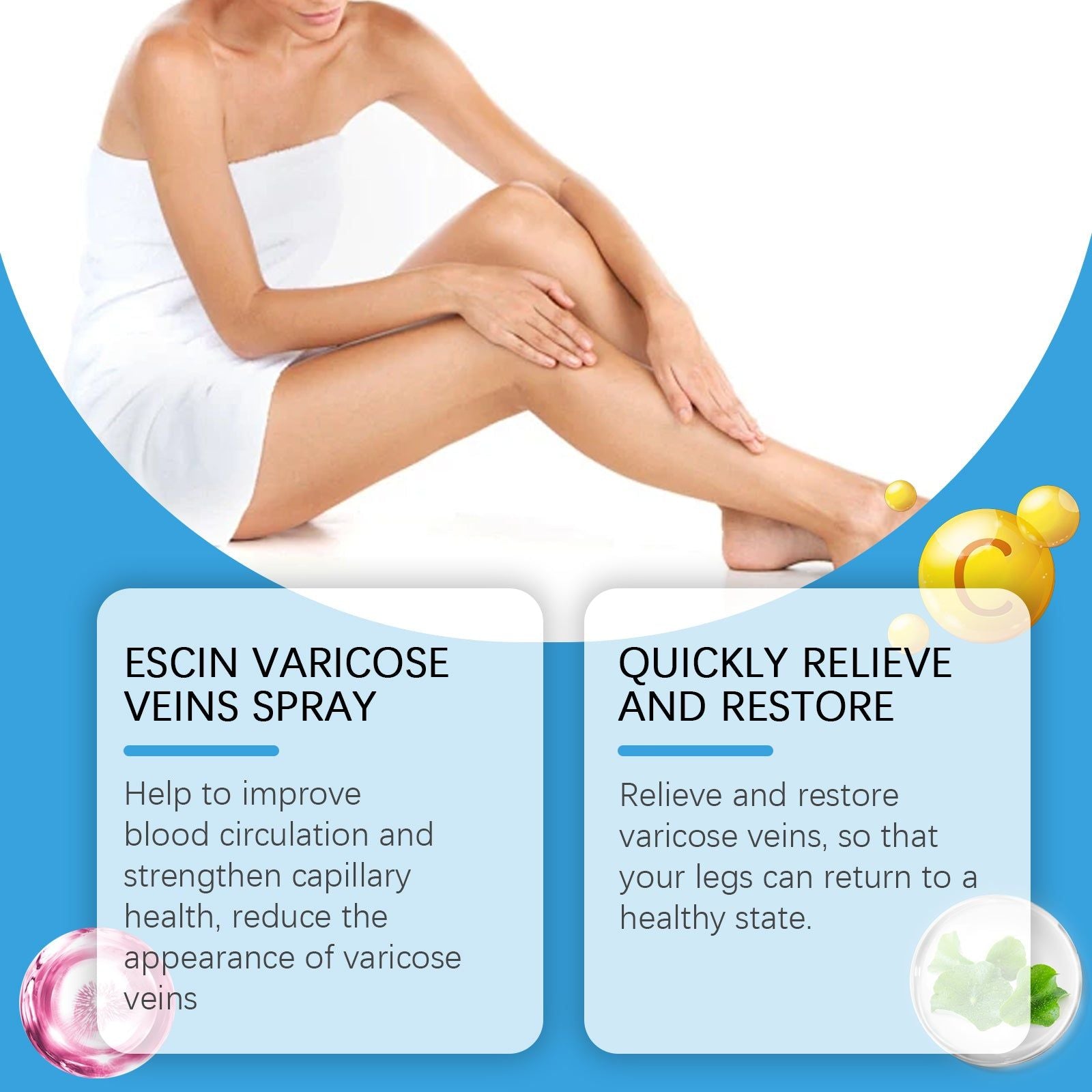 Revitalize Your Legs with Vitamin C & Anthocyanins, Leg Care Spray for Varicose Veins ,30ml