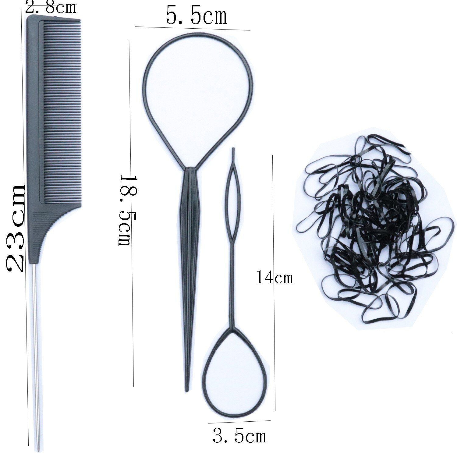 3Pcs Hair Loop Tool Set with Tail Comb & Elastic Bands
