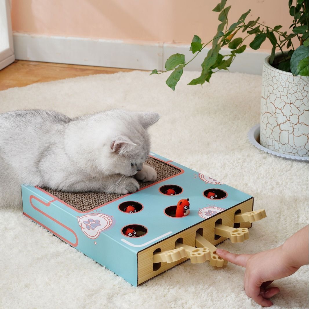 Cat Scratching Board Whack-a-mole Cat Toy 3-in-1 Corrugated Paper Scratching Block