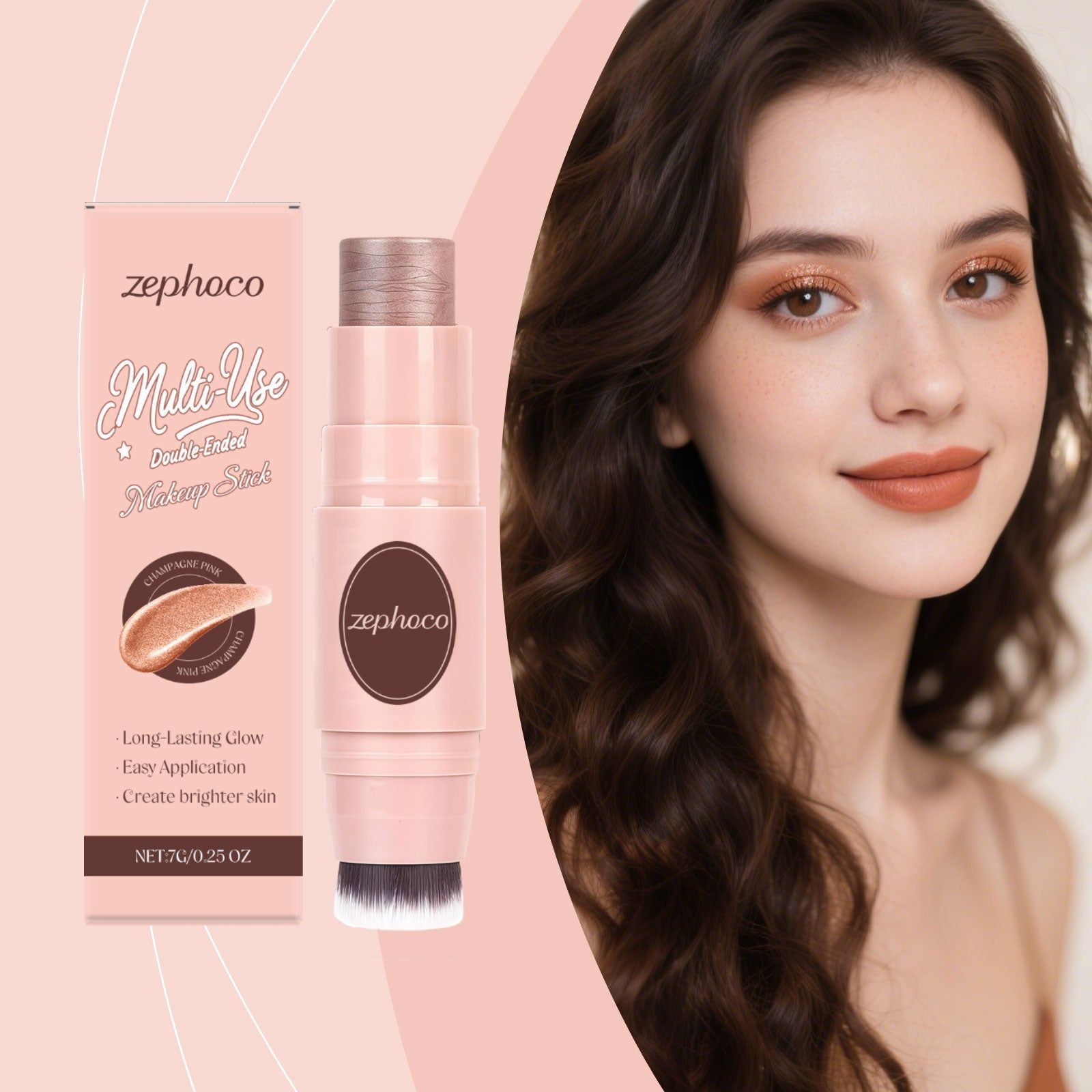 Champagne Powder Double-Headed Makeup Stick, Brighten & Contour, Long-Lasting, Moisturizing, Makeup Essential ,7g