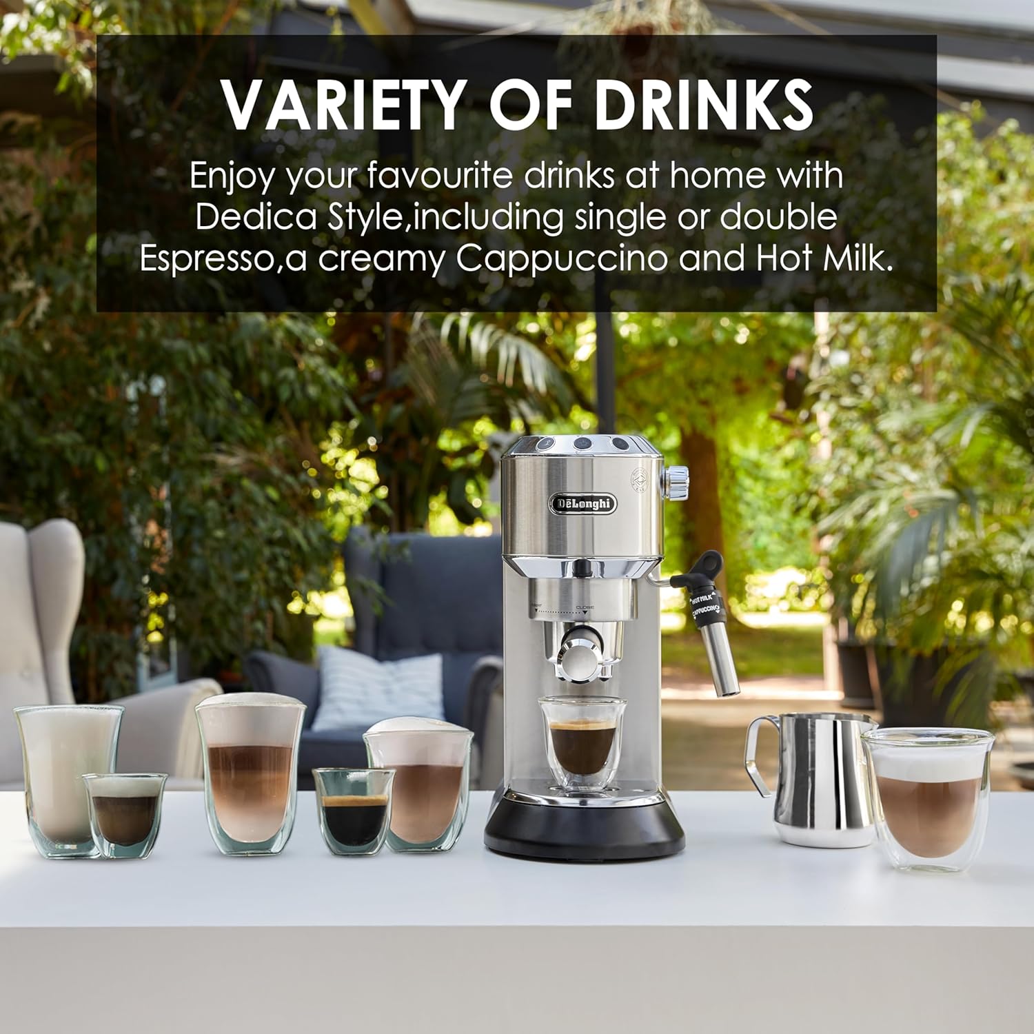 De'Longhi Dedica Style Pump Espresso Machine, 15-Bar Pressure, Milk Frother, Silver