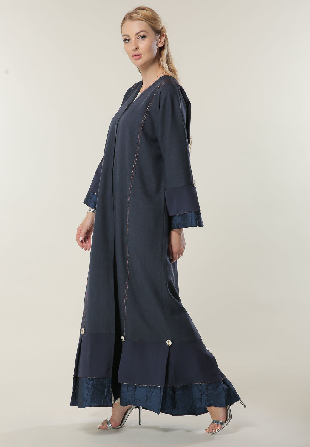 MOiSTREET Navy Milange Abaya With Pleated Hem
