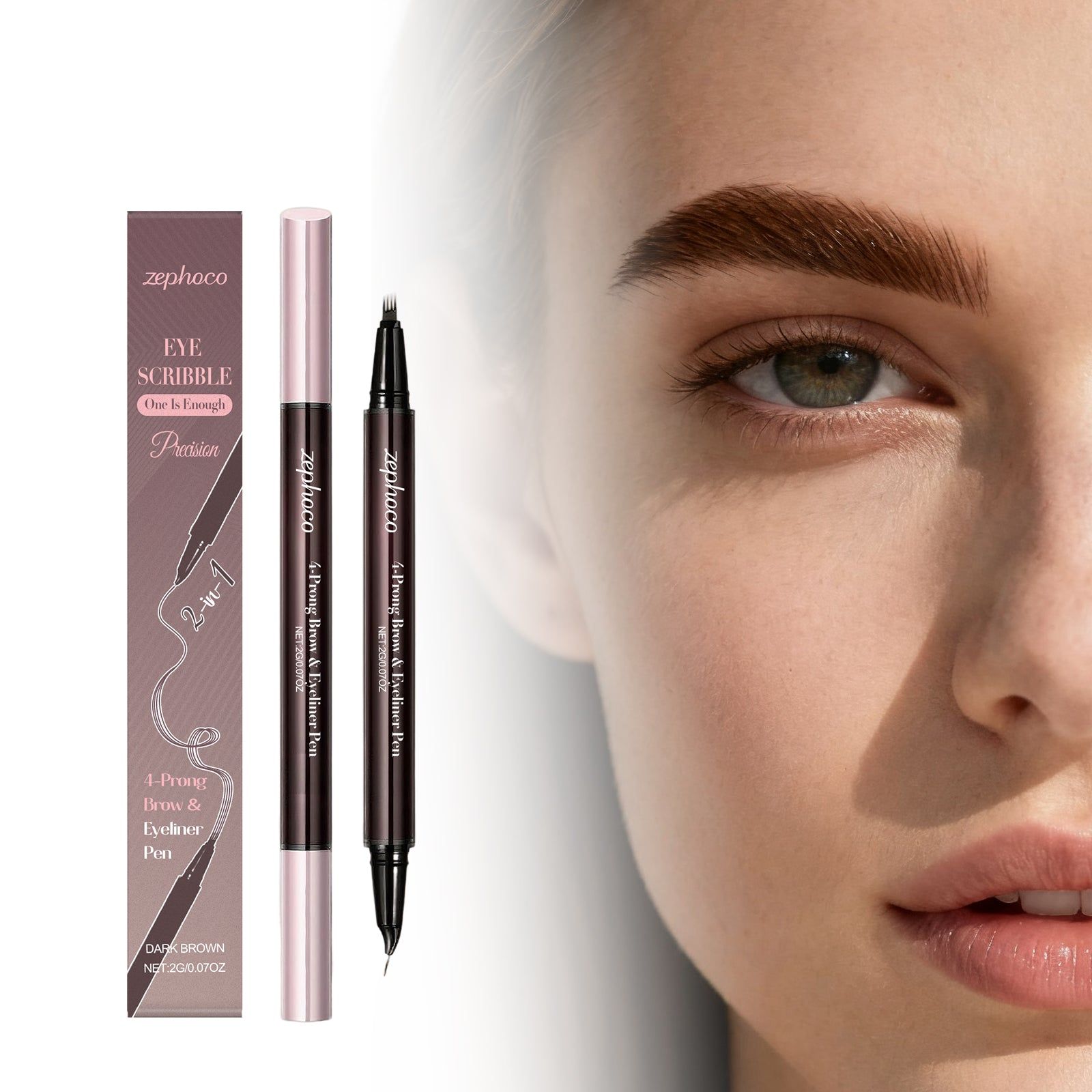 Long-lasting Liquid Eyebrow Pencil, 2-in-1 Smudge-Proof, Natural & Precise, Perfect for All Skin Types ,2g