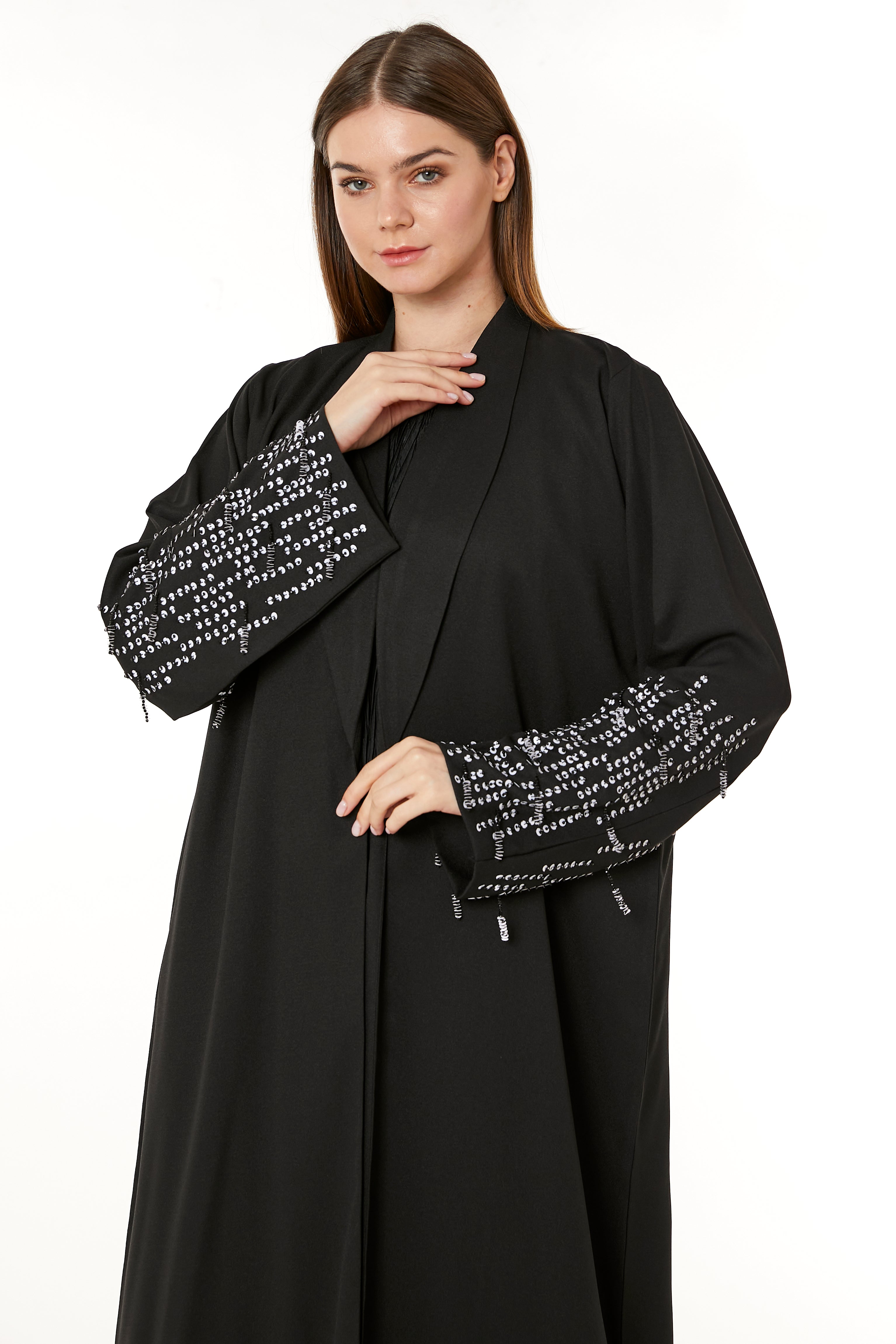 MOiSTREET Black Indonesian Crepe Hand Embellished Abaya