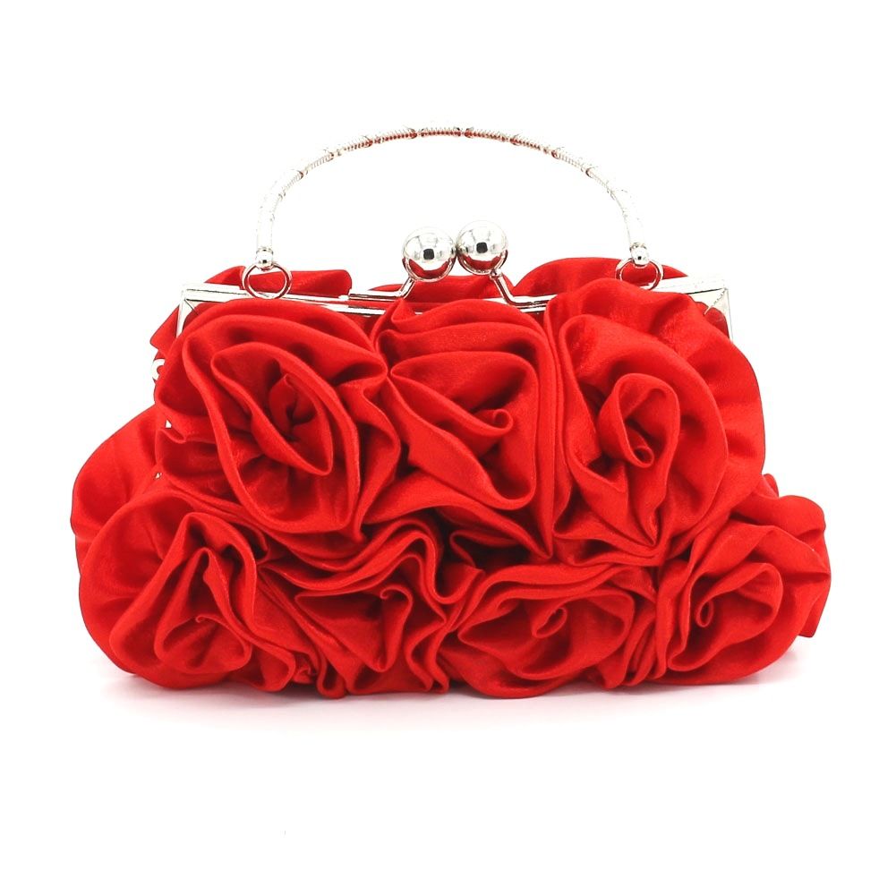 Woman Evening Bag Flower Satin Pouch Clutch Bag for Wedding Party