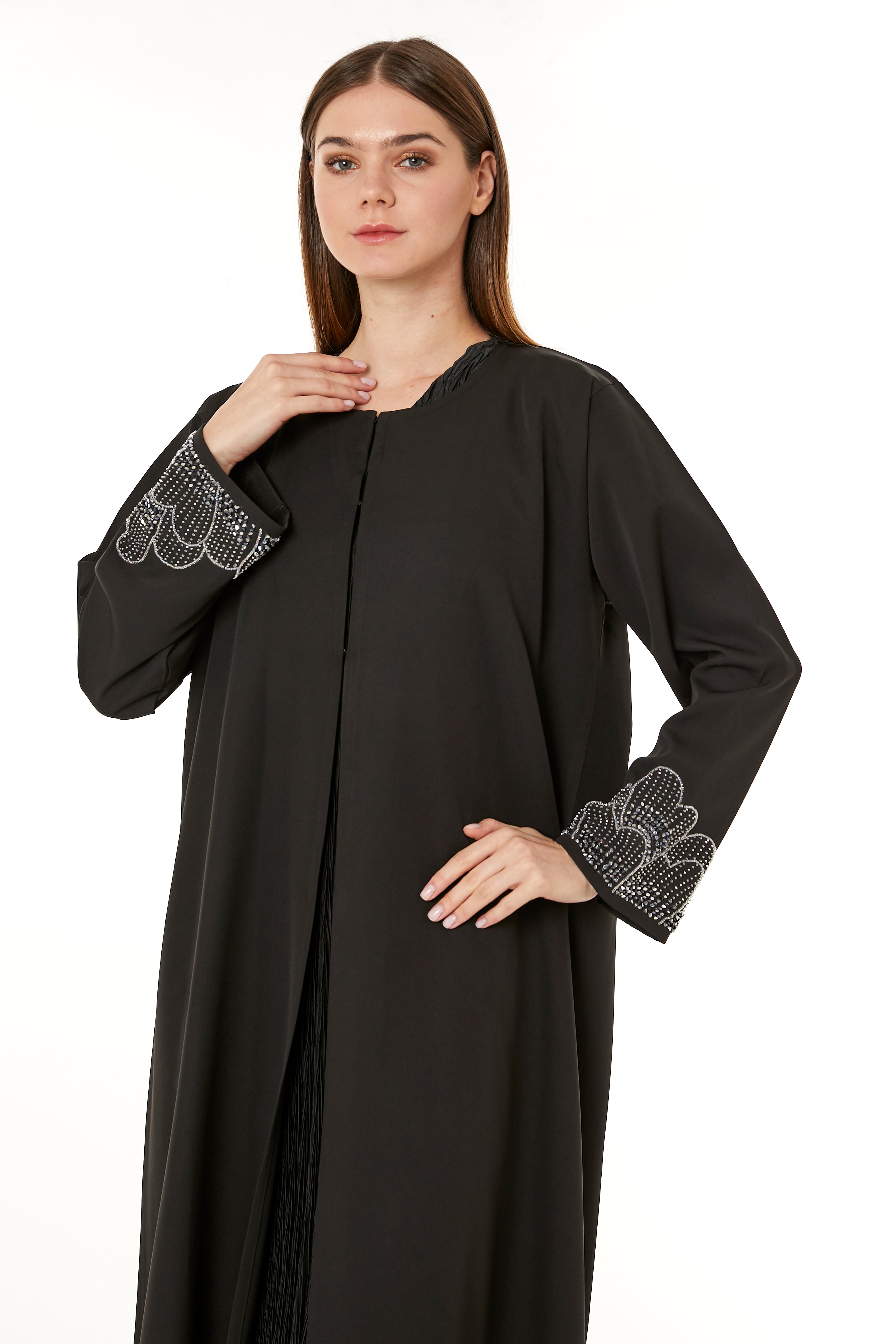 MOiSTREET Black Korean Nida Hand Embellished Abaya