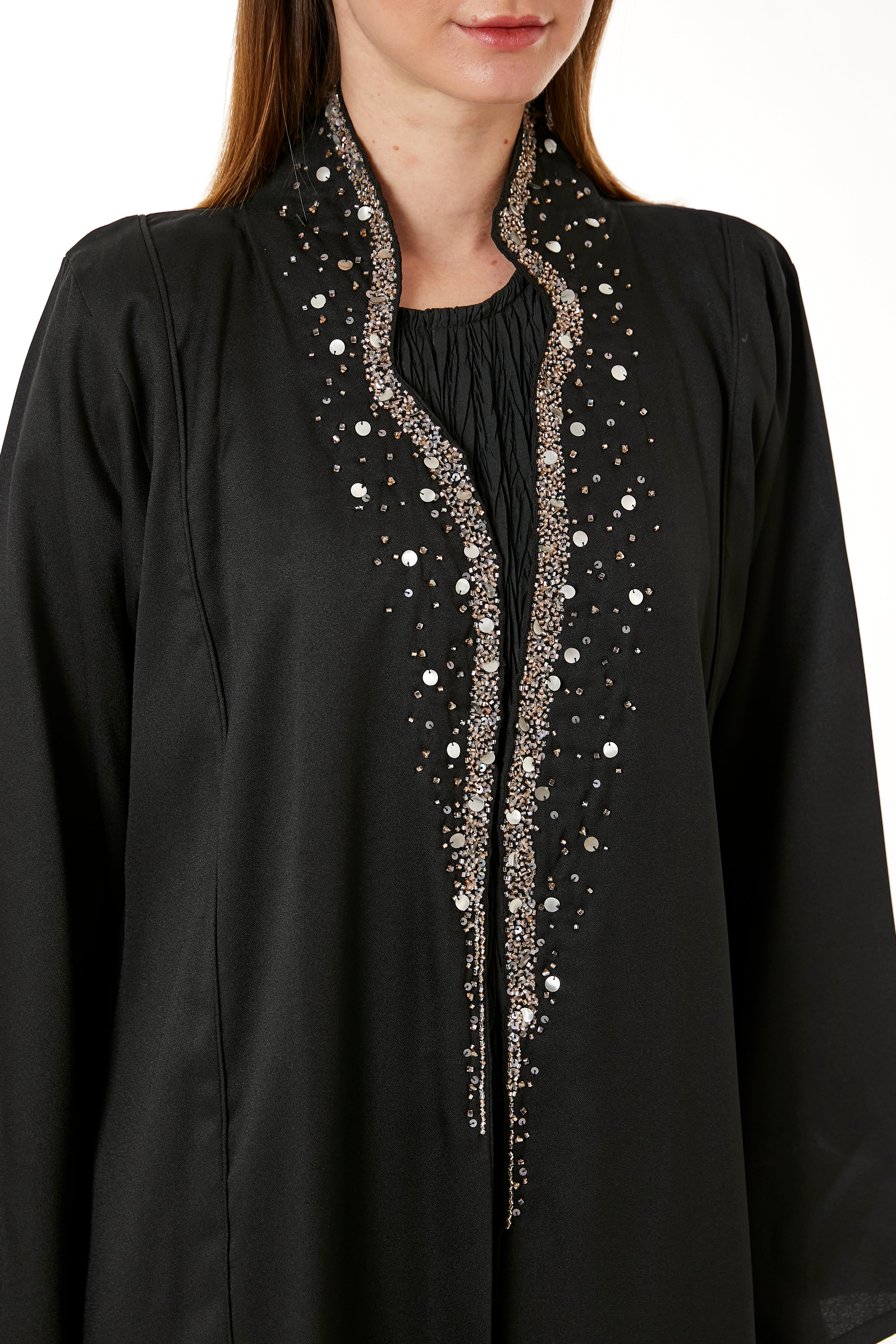 MOISTREET Black Indonesian Crepe Hand Embellished Abaya