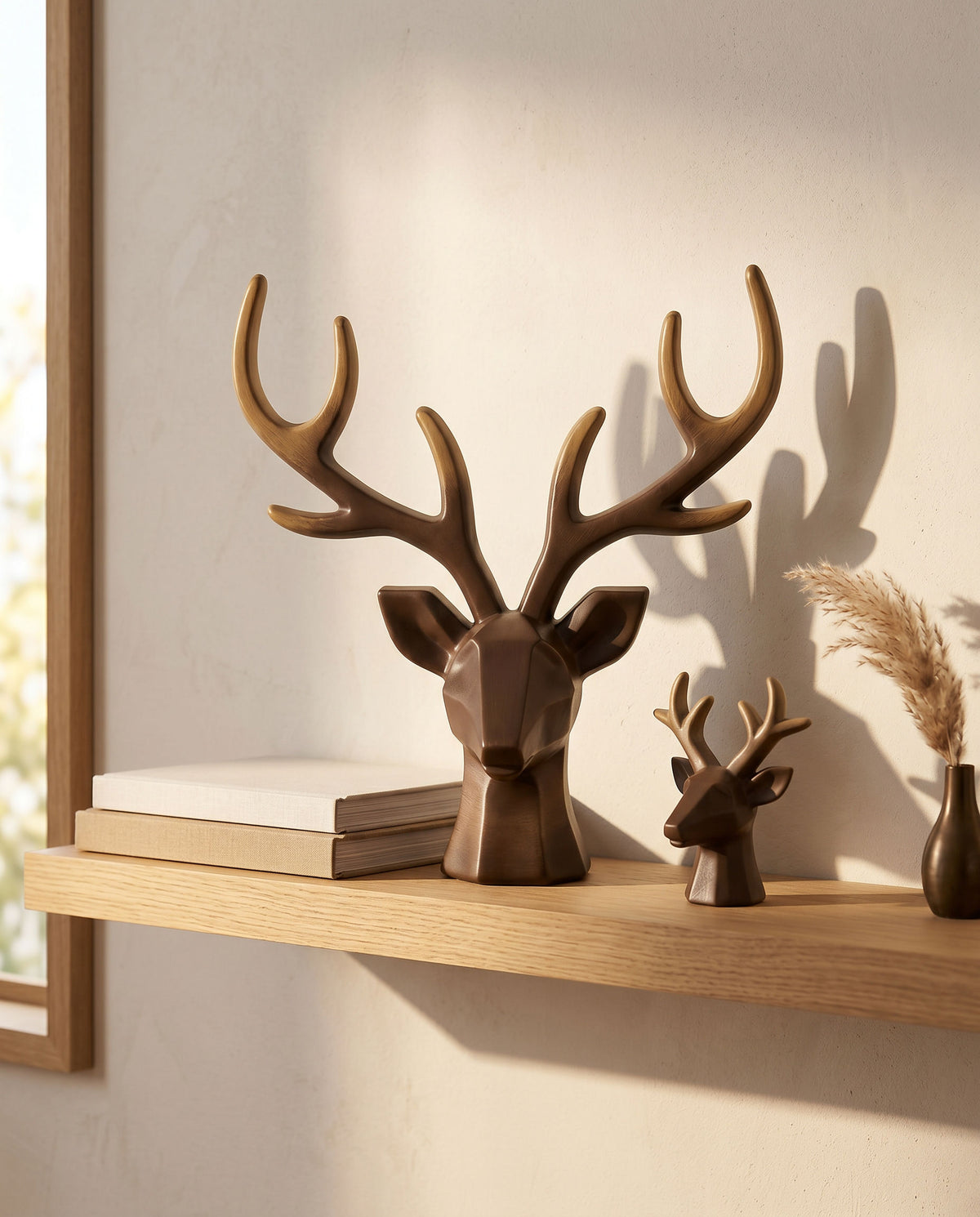 Antique Arch Marble Powder Deer Head Décor – Set of 2 (15cm & 7cm)