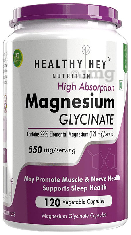 HealthyHey High Absorption Magnesium Glycinate, 550mg - 120 Vegetable Capsules