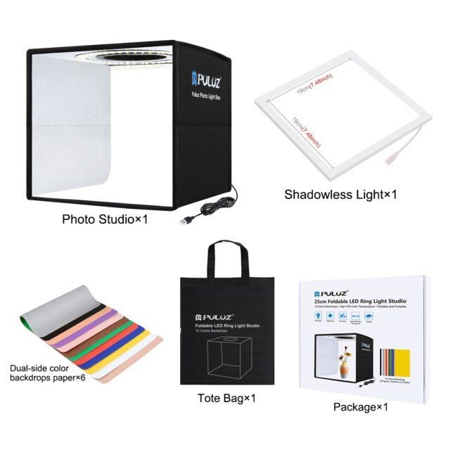 Cadiso-light box for photo studio, 25cm, 30cm, 12 colors, 6 colors, table ring