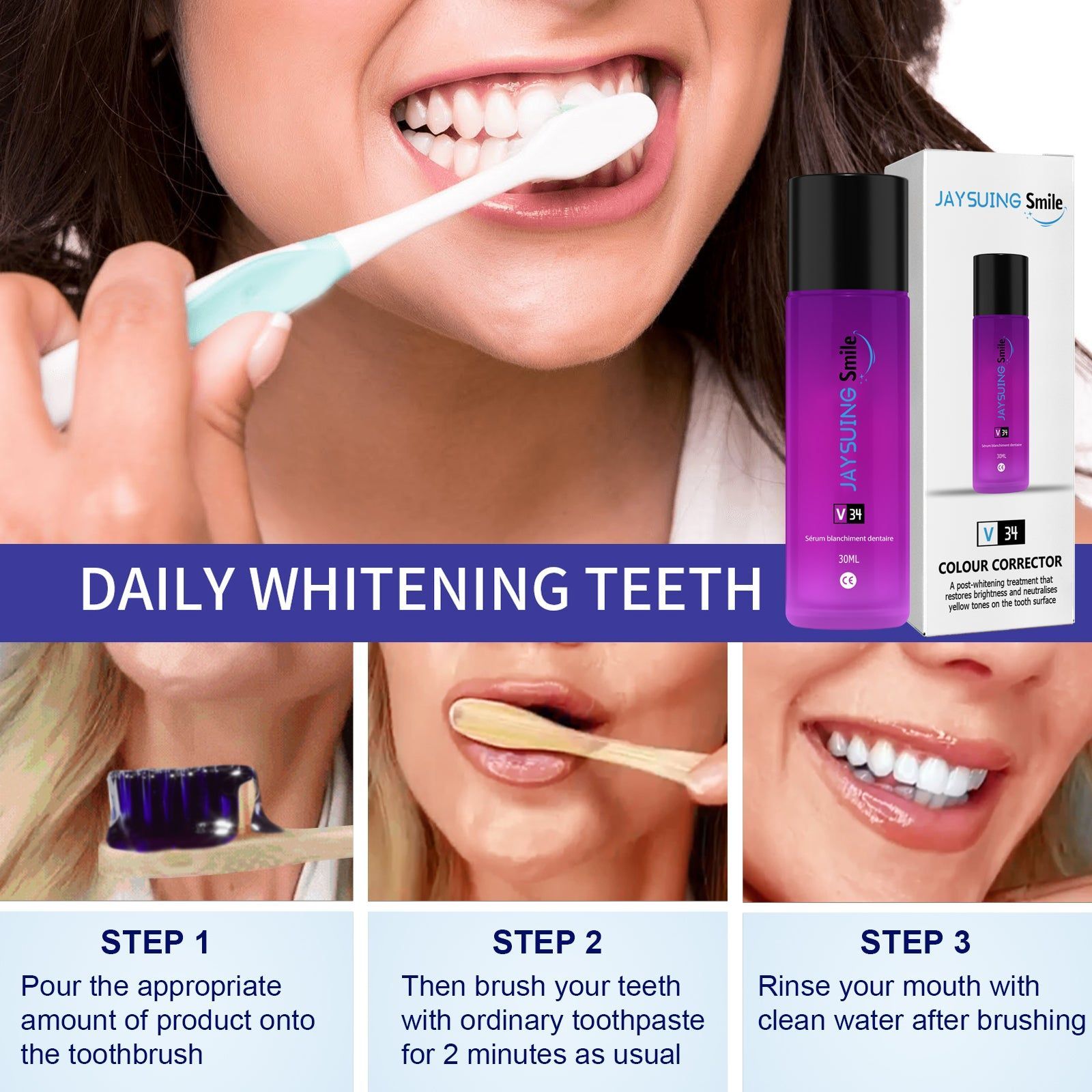 Brighten and Whiten Teeth, Neutralize Yellow Pigments, Fast Teeth Whitening Serum ,30ml