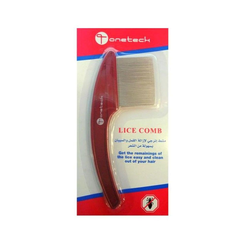 Onetech Metal Teeth Lice Comb With Handle, Red