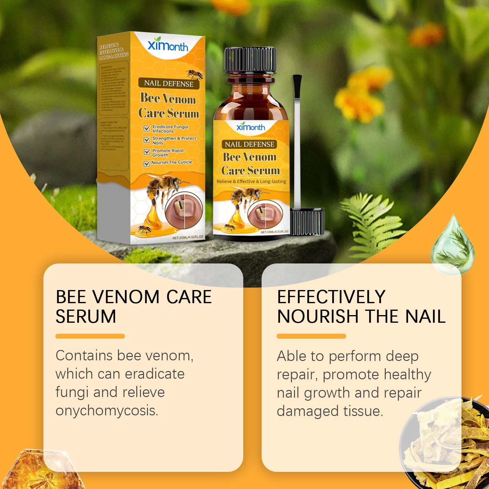 Bee Venom Nail Care Solution, Deep Cleaning and Repair for Healthy Nails ,15ml