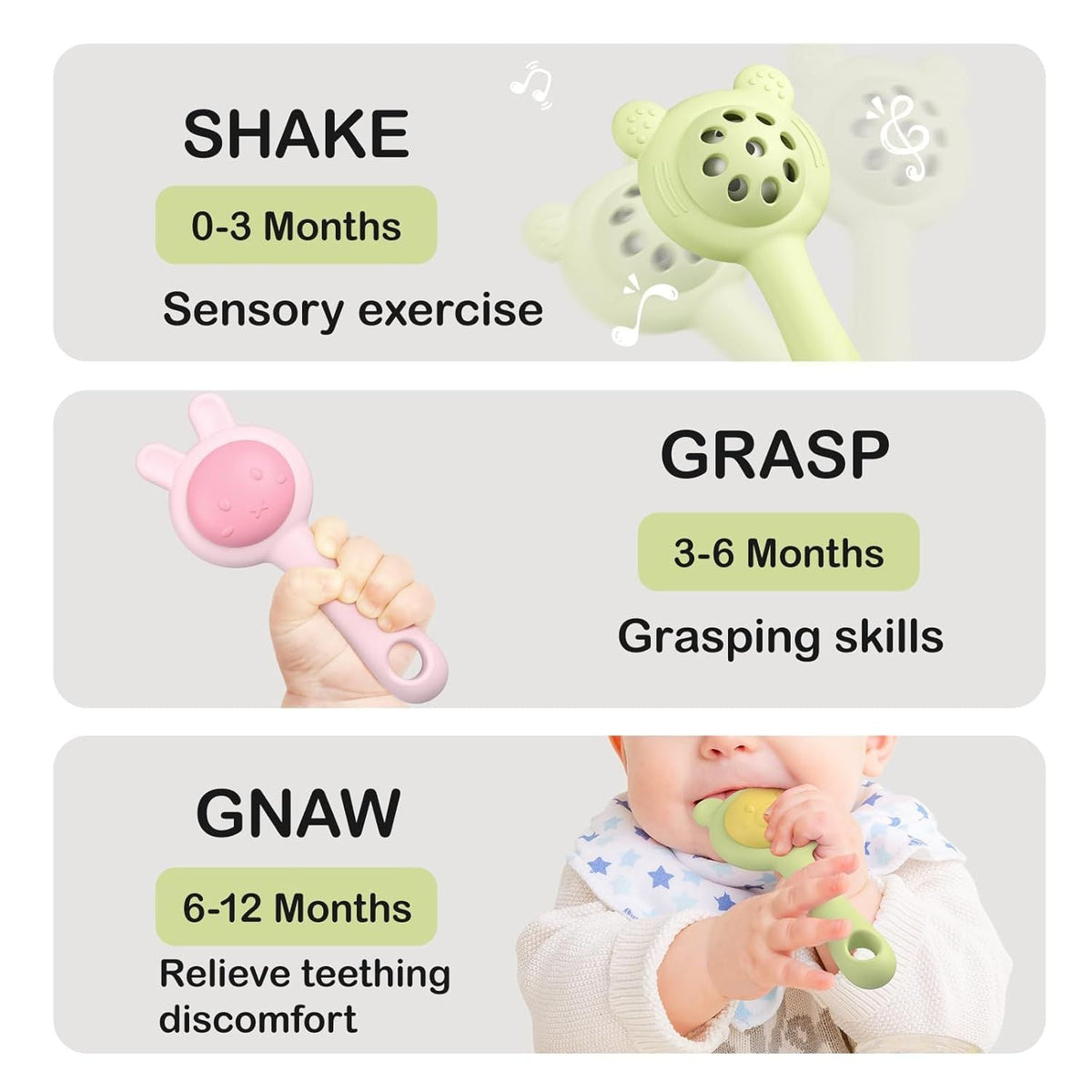 Silicone Baby Rattle Teething Toys Toddler Chew Toy For Infant 3 6 9 Months