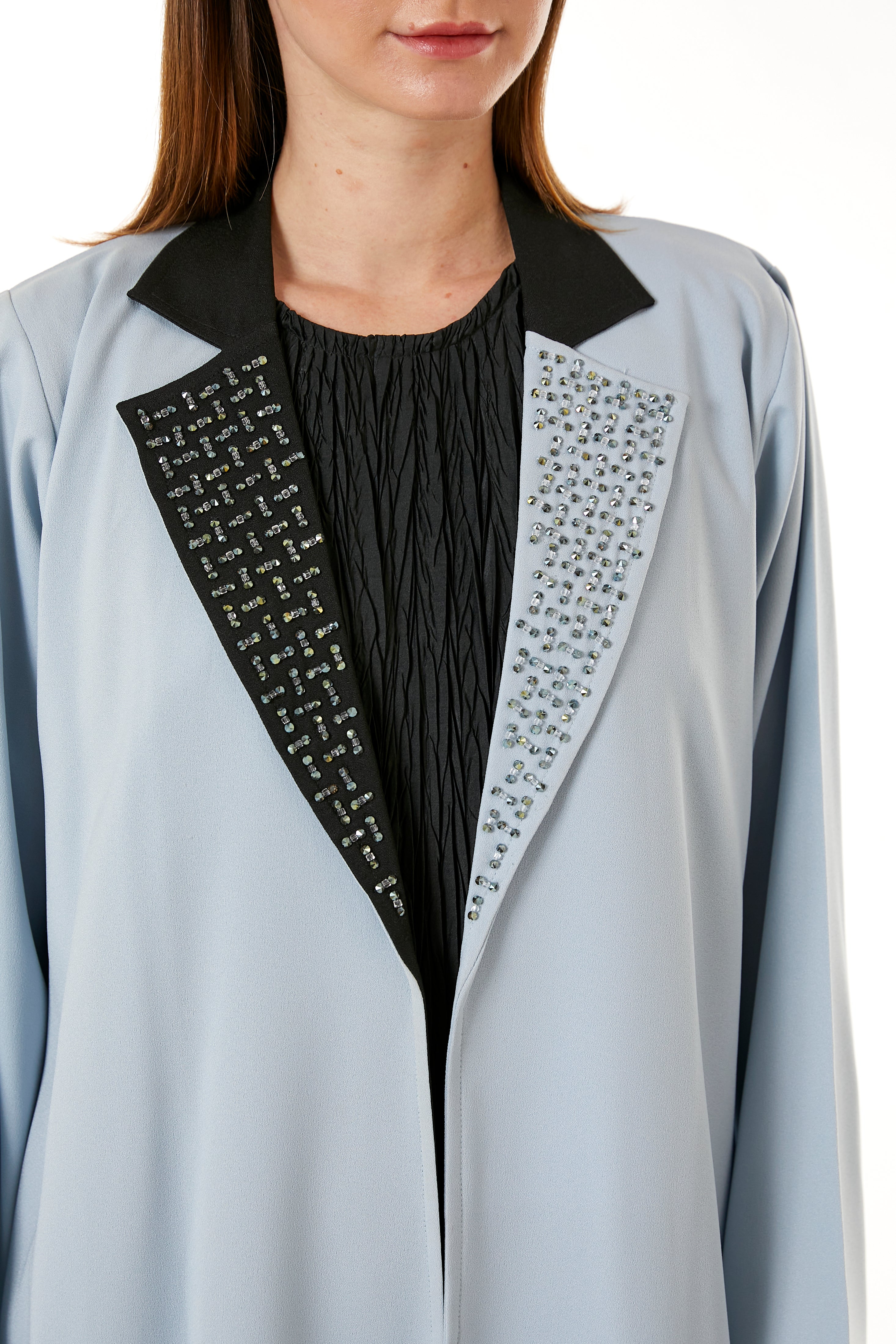 MOiSTREET Light Blue Indonesian Crepe Hand Embellished Abaya