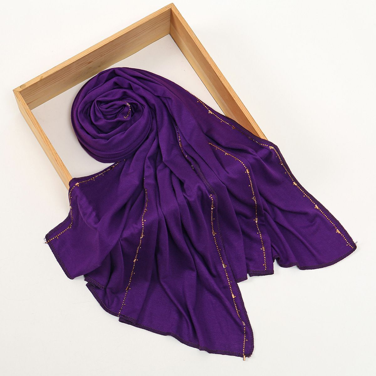 Khaki Mercerized Cotton Rhinestone Hijab Scarf for Women