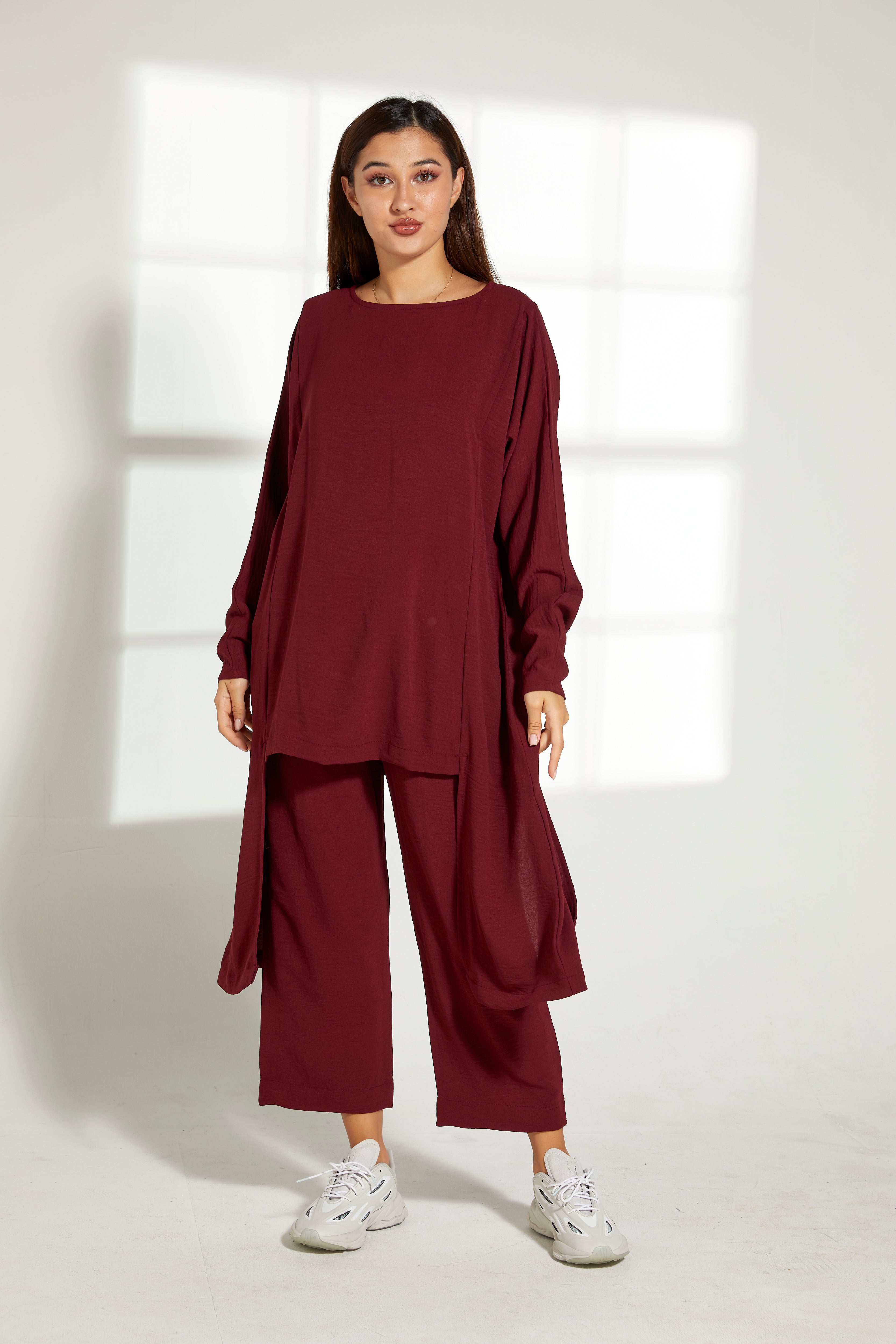 MOiSTREET Maroon CEY Fabric Top And Pants Set