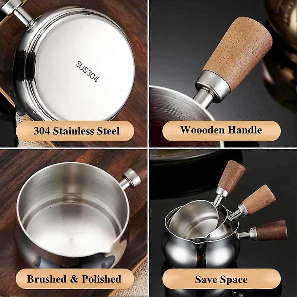 Espresso Measuring Cup,180ML Stainless Steel Espresso Coffee Cup with Wooden Handle for Making Sauce Reheating Soup B(Gold)