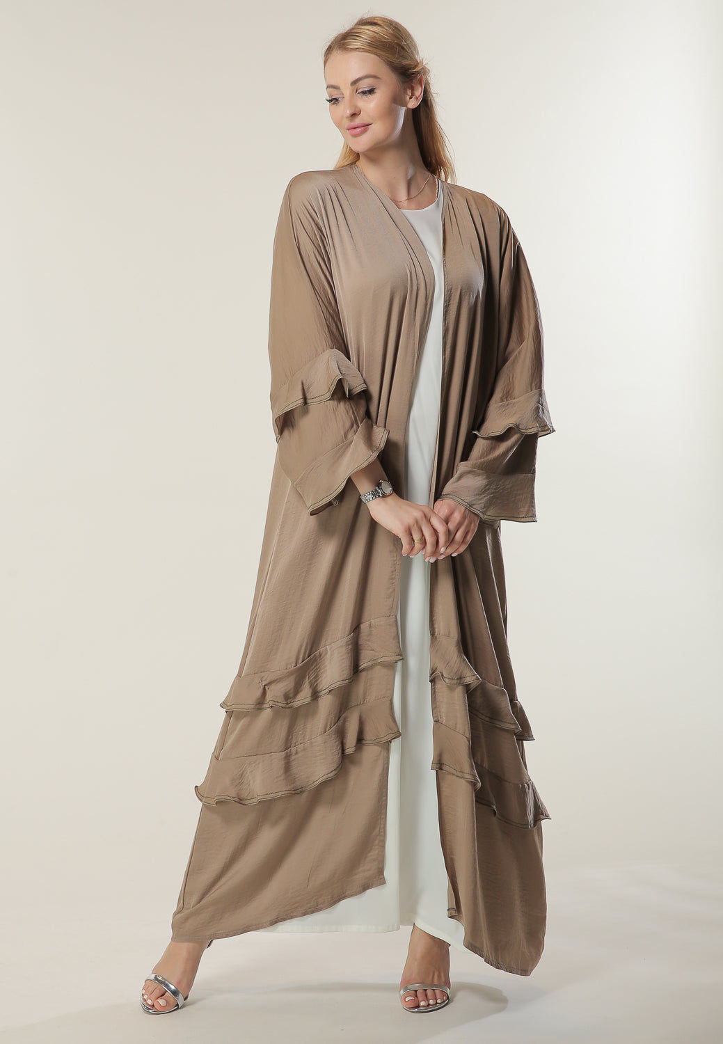 MOiSTREET Tan Casual Abaya with Frills on Hem