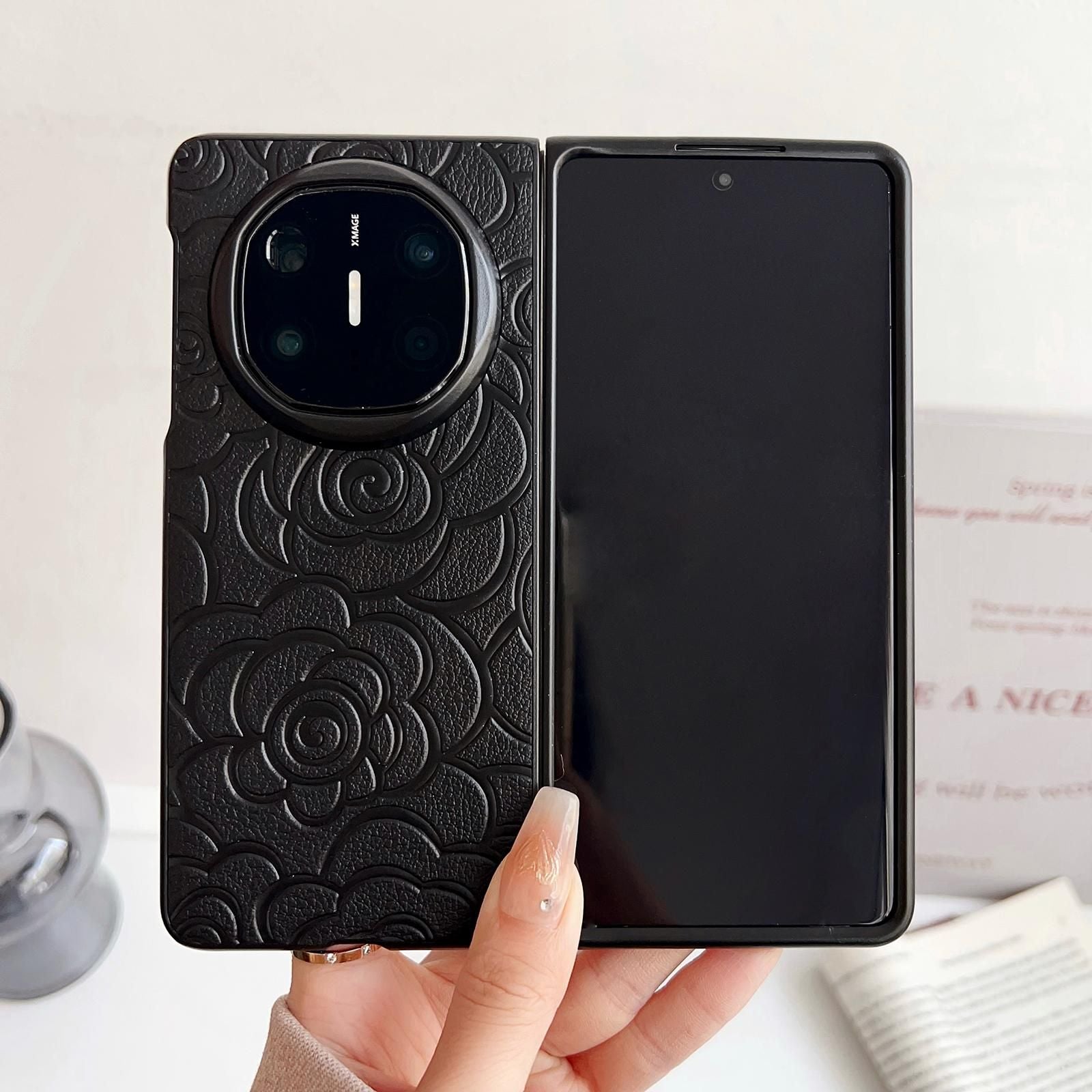 Camellia Pattern PU Case For Huawei Mate X5