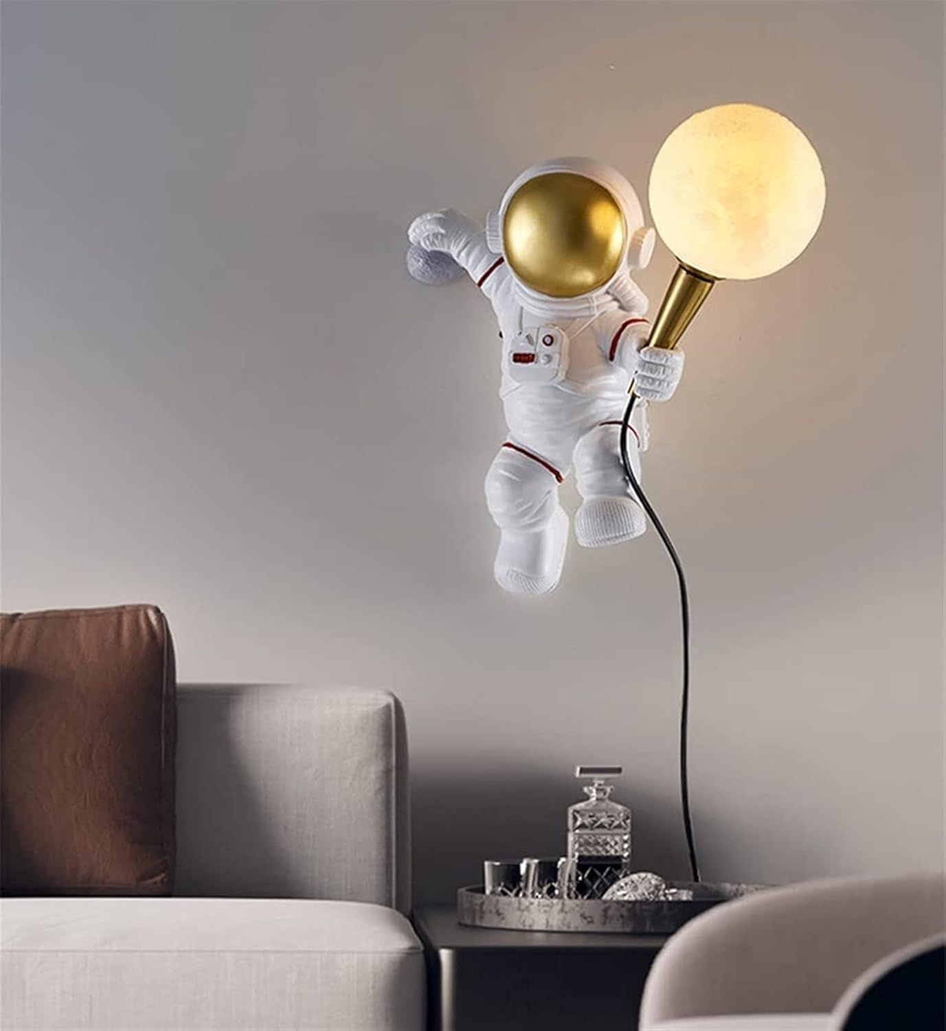 Astronaut Wall Light with Plug Bedroom Bedside Wall Sconce Living Room Moon Wall Lamp