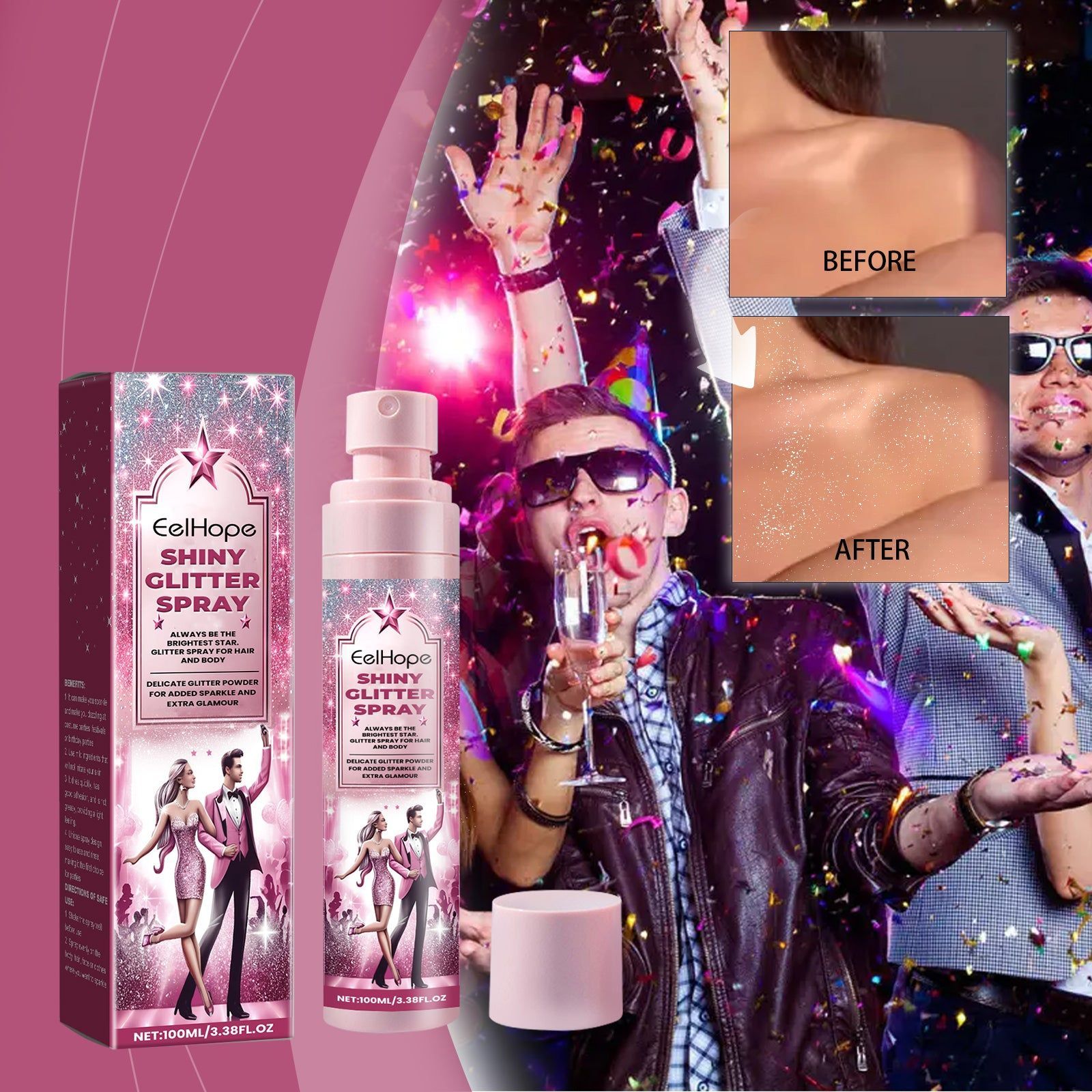 Body Flash Spray, Shimmer Highlight Makeup for Festivals, Parties, and Costumes ,100ml