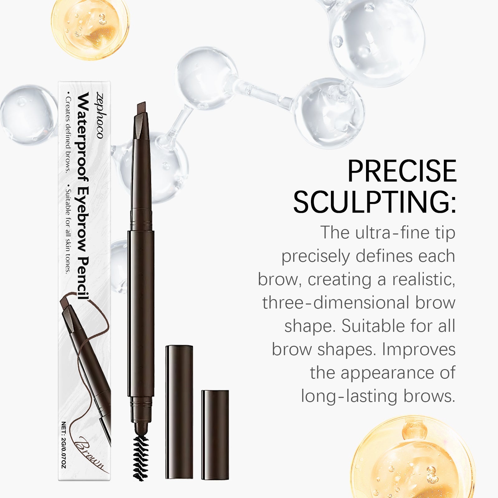Waterproof Eyebrow Pencil, Natural 3D Brow Shaping, Long-Lasting, Smudge-Proof ,2g
