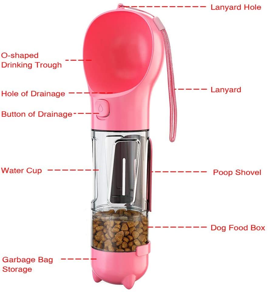 Pet Dispensor With Food Storage Drinking Bowl Poop Bagand Shovel
