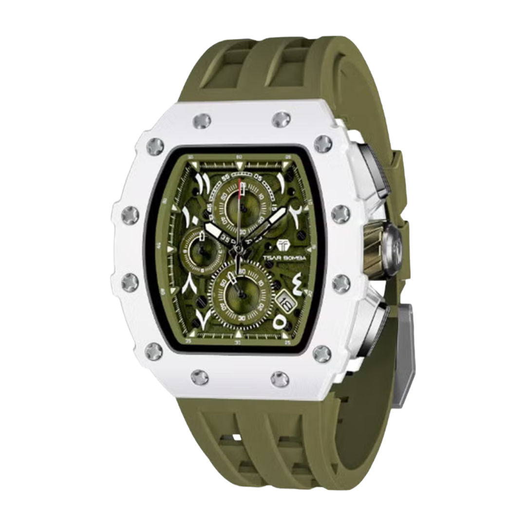 TSAR Bomba Men's White Case Olive Strap Bio-Ceramic Quartz Watch