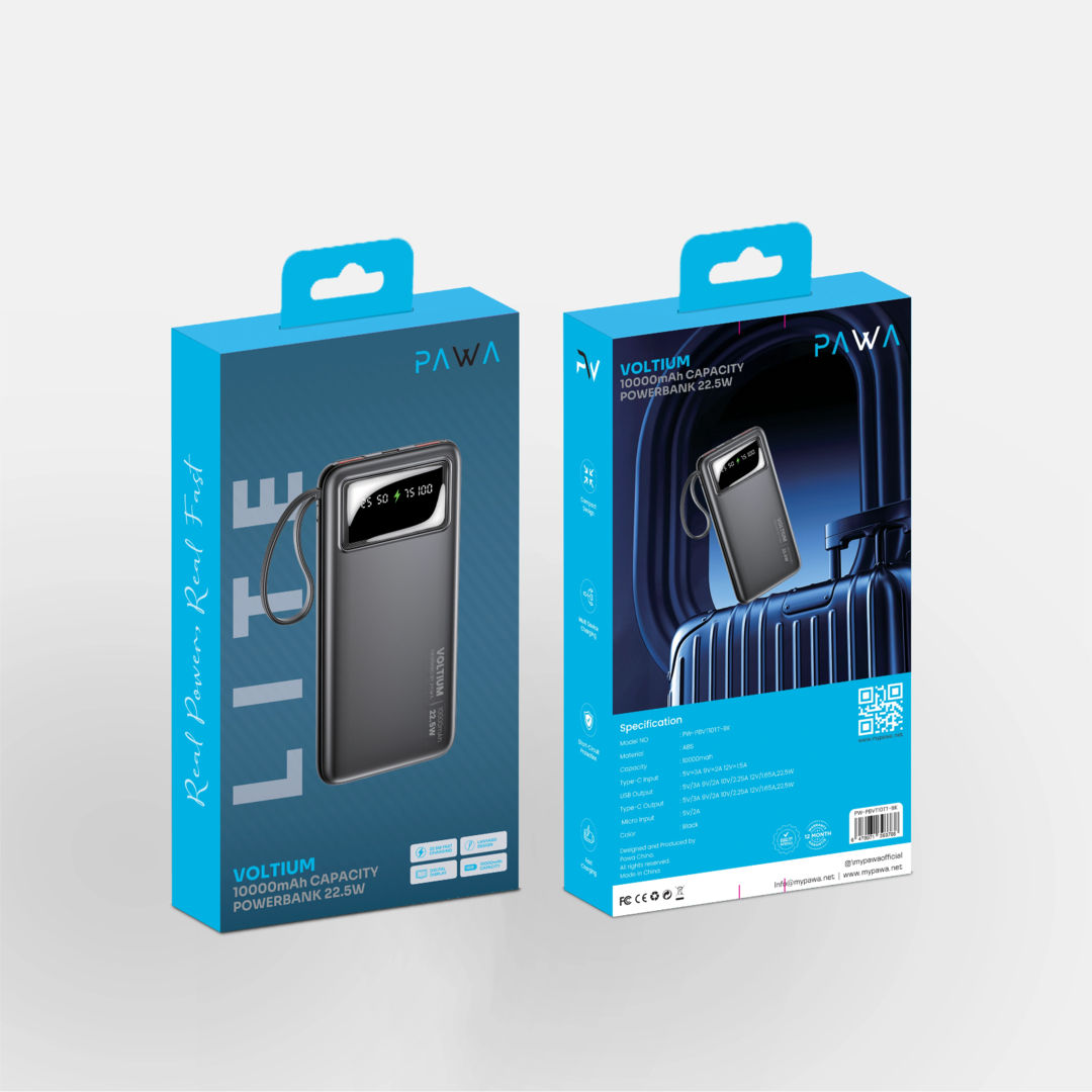 Pawa Lite Voltium 10000mAh Powerbank, Black