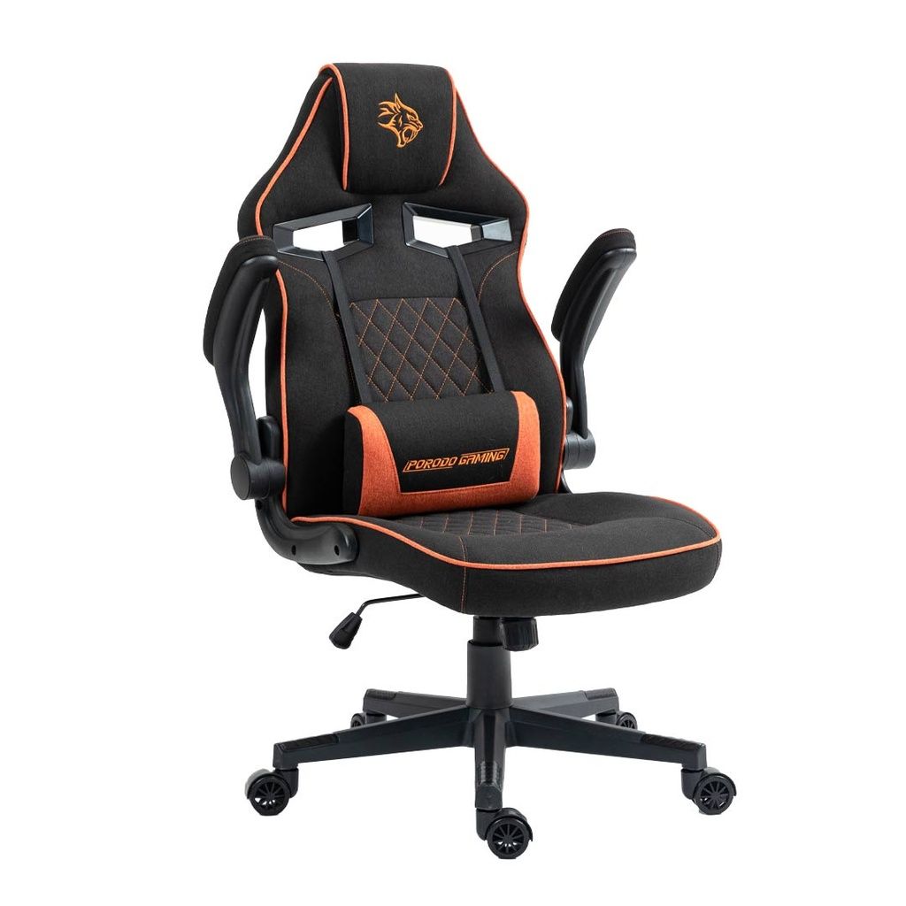 Porodo Ergonomic Gaming Chair with Flexible Headrest, Black/Orange