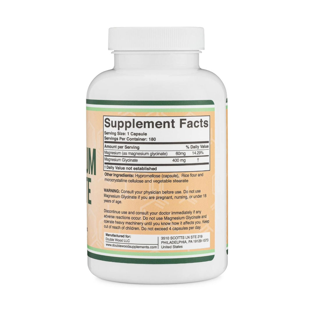 Double Wood Supplements Magnesium Glycinate 400mg, 180 Veg Capsules