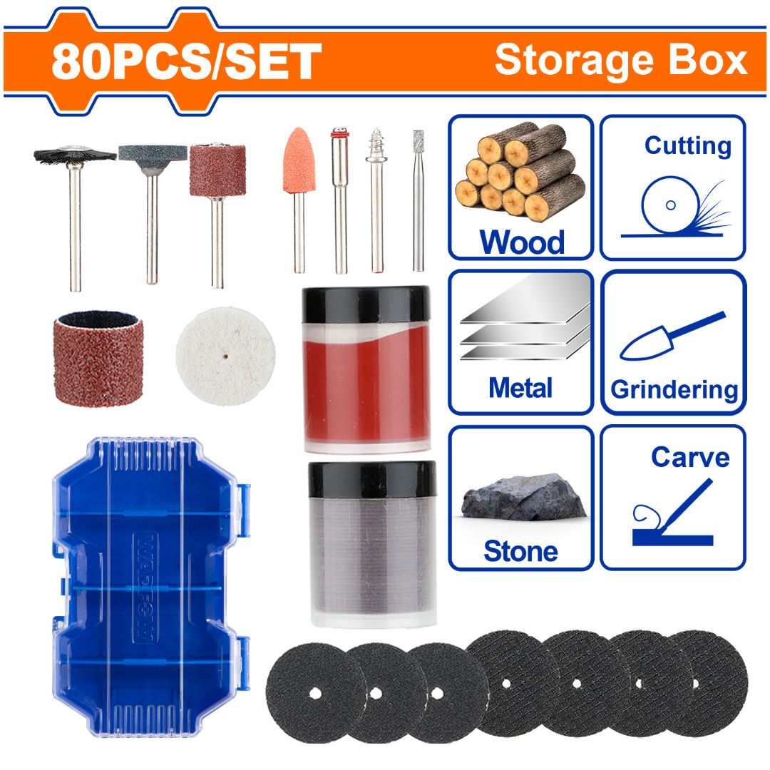 WADFOW 80-Piece Mini Drill Accessory Set, 1/8″ Shank, Sanding, Cutting, Grinding & Polishing Kit