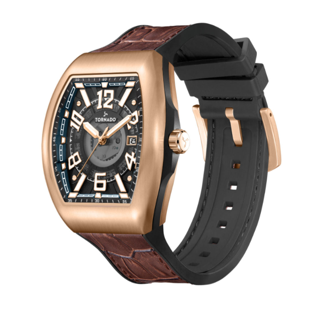 Tornado Men's Xenith 3-Hand Leather Rubber Band Analog Watch, 44mm, T25301 Series