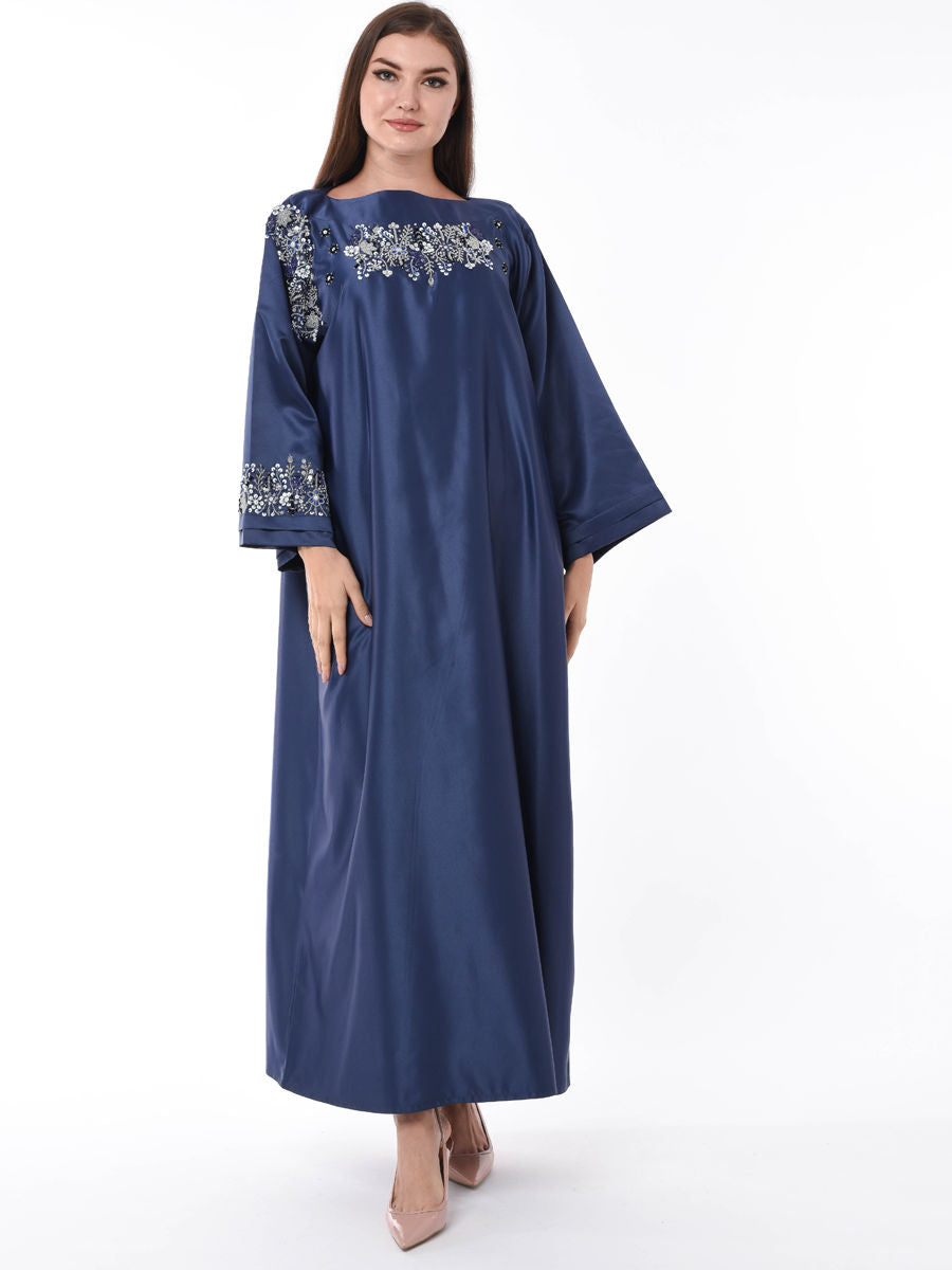 MOiSTREET Navy Kaftan with Decorative Hand Embroidery